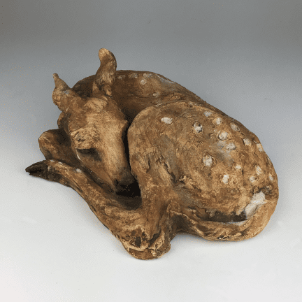 Alternative view of Sleeping Fawn Clay Sculpture