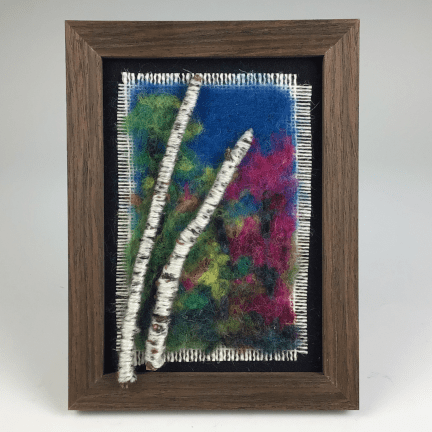 Framed "Birch Pink Spring" Felted Wall Art