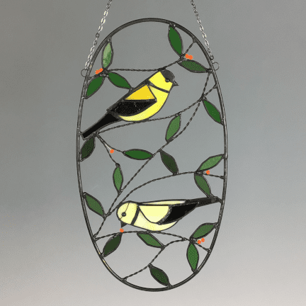 Oval Stained Glass Finches
