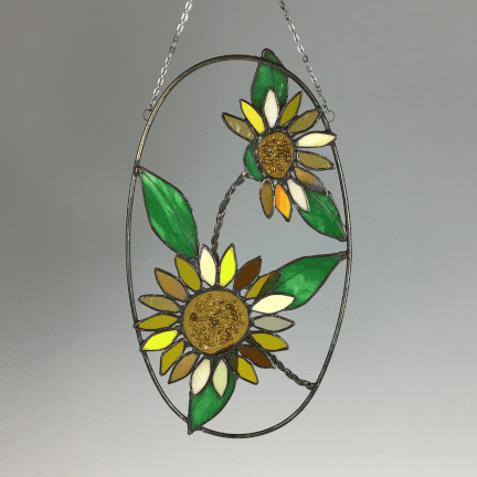 Oval Stained Glass Sunflowers
