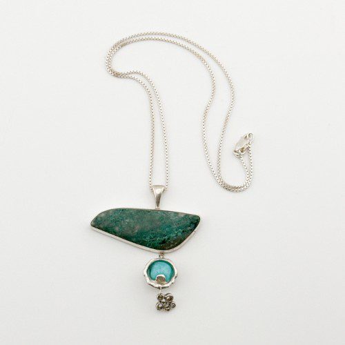Alternative view of Amazonite, Chrysocolla, and Diamond Necklace