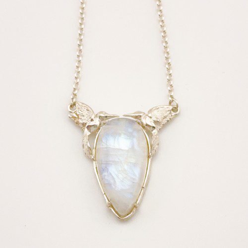 Rainbow Moonstone and Hummingbird Necklace