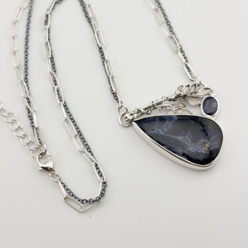 Alternative view of Pietersite and Blue Kyanite Pendant