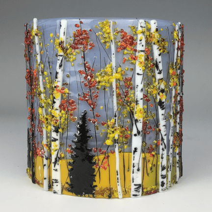 Fall Glass Birches Candle Shield