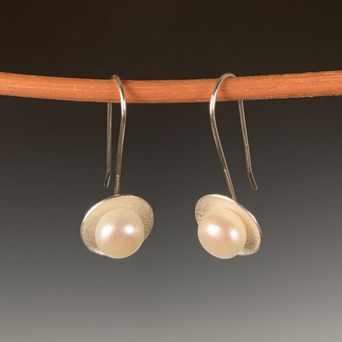 Cupped Silver Earrings with Pearls