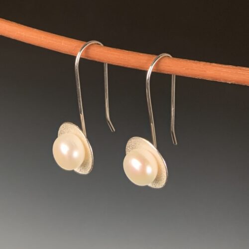 Alternative view of Cupped Silver Earrings with Pearls