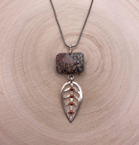 Agate and Tropical Leaf Pendant
