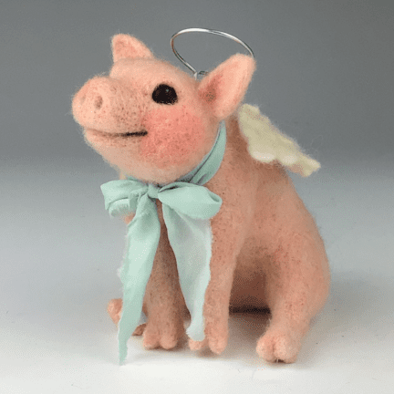 Alternative view of Felted Angel Pig