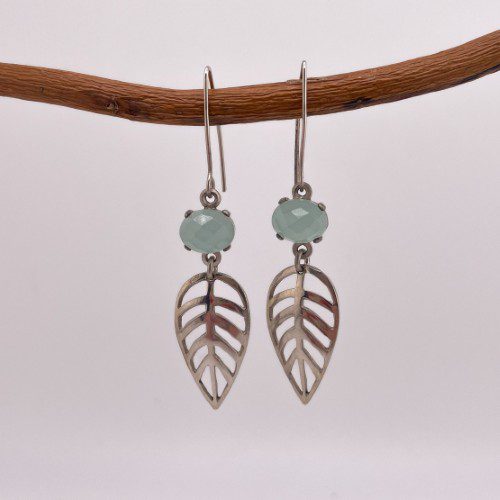 Tropical Sterling Silver Leaf Earrings with Chalcedony