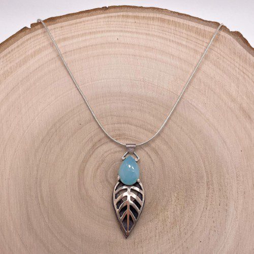 Intuition Necklace with Chalcedony, Sterling Silver and Brass