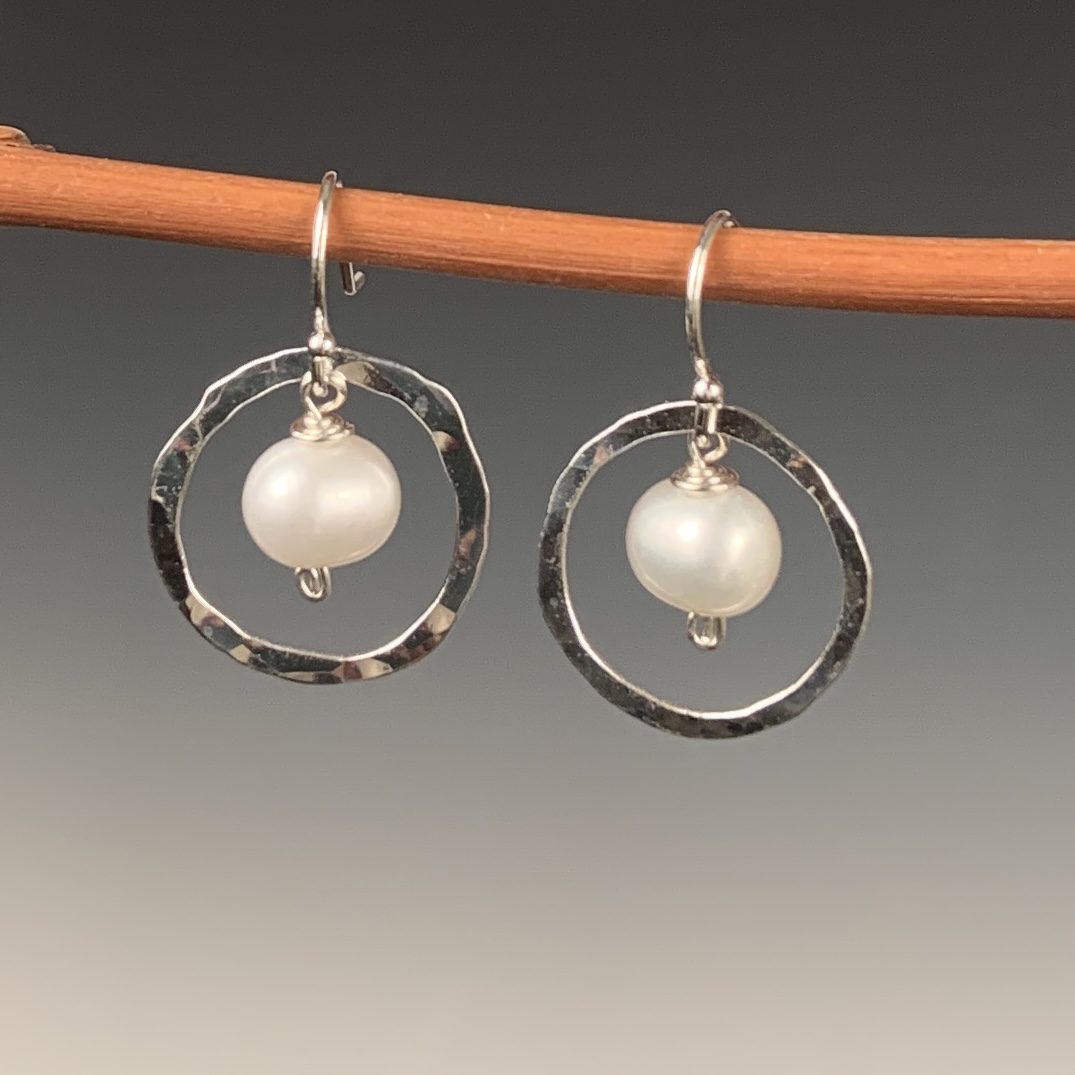 Silver Circle Earrings with Pearls