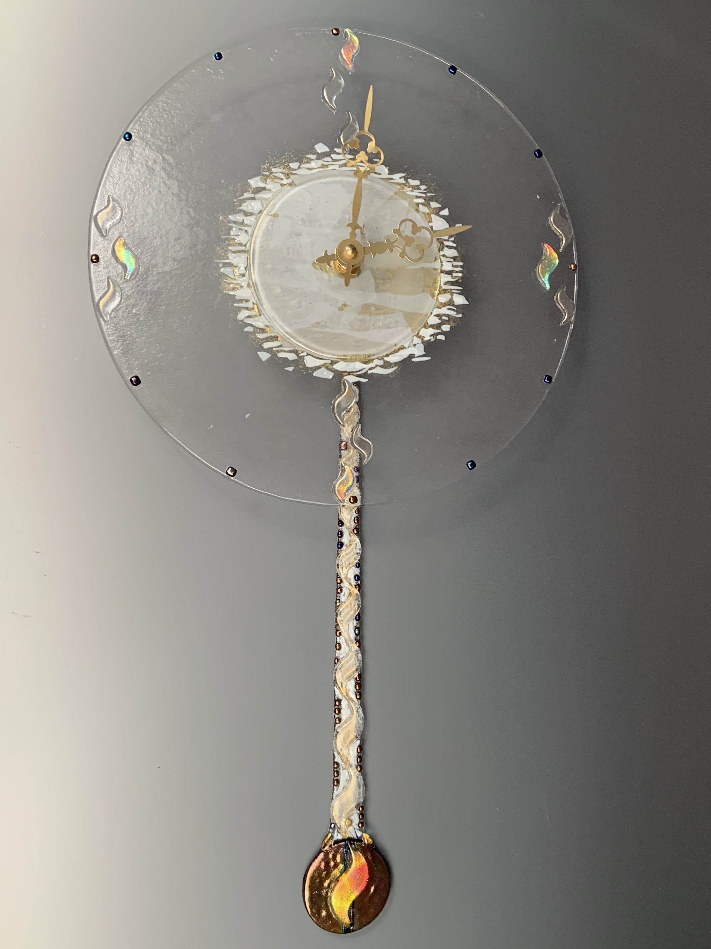 "Snowfire" Fused Glass Wall Clock