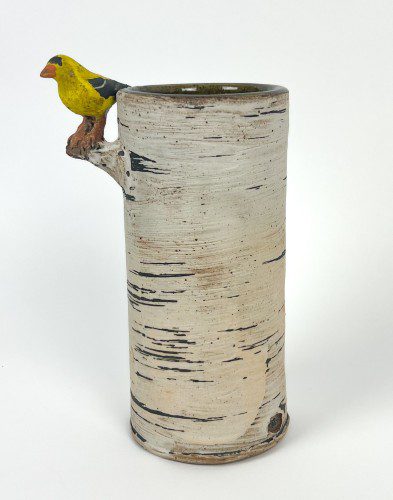 Alternative view of Ceramic Birch Bark Goldfinch Vase