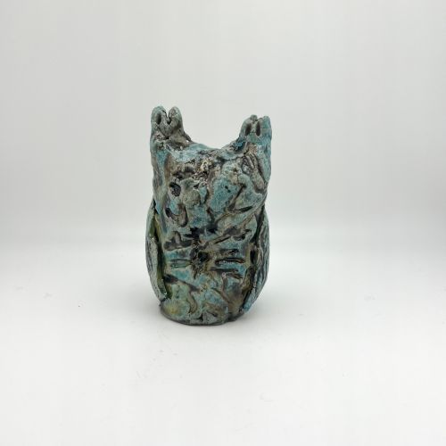 Alternative view of Turquoise Raku Owl