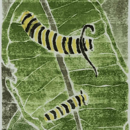 Alternative view of "Monarch in Waiting" White Line Woodcut Print