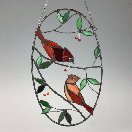 Oval Stained Glass Cardinals