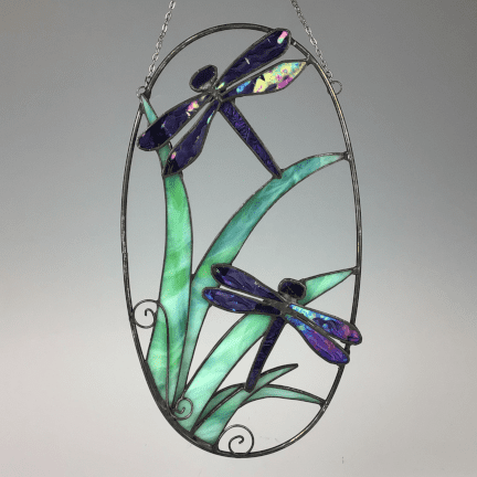 Oval Stained Glass Dragonflies