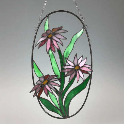Oval Stained Glass Coneflowers