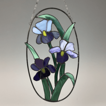 Oval Stained Glass Irises
