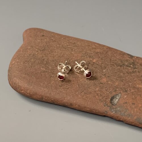 Alternative view of Garnet Post Earrings - 3mm