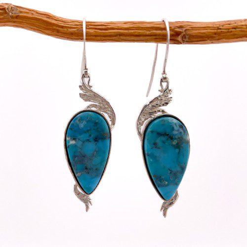 Turquoise and Silver Feather Earrings