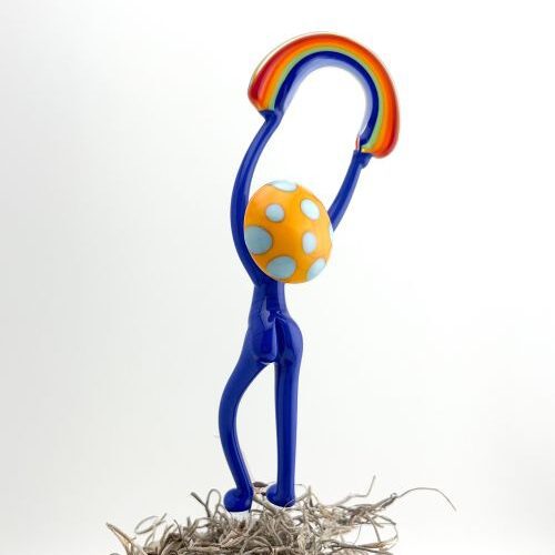 Alternative view of Glass Mushroom Plant Stake -Rainbow Offering