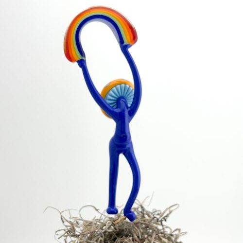 Glass Mushroom Plant Stake -Rainbow Offering