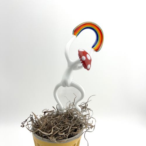 Alternative view of Glass Mushroom Plant Stake -Rainbow Offering White