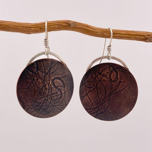 Textured Copper Disc Earrings