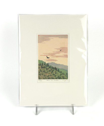 "Hawks over Baldface" Woodblock Print