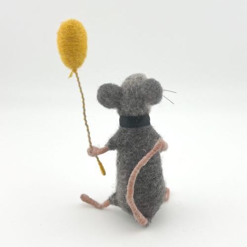 Alternative view of Needle Felted Mouse w/ Yellow Balloon