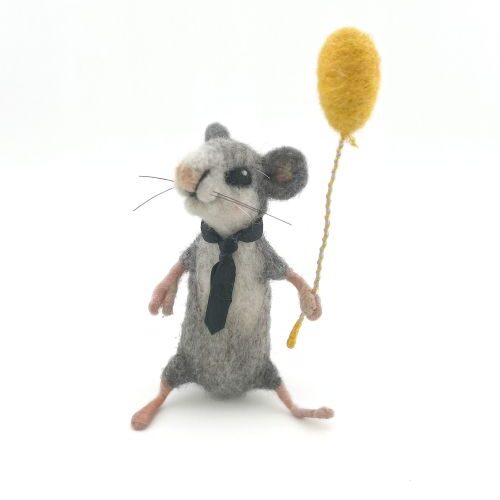 Needle Felted Mouse w/ Yellow Balloon