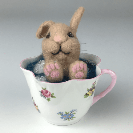 "Bunny Tubby Time" Felted Bunny in Teacup