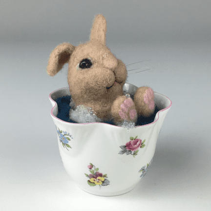 Alternative view of "Bunny Tubby Time" Felted Bunny in Teacup