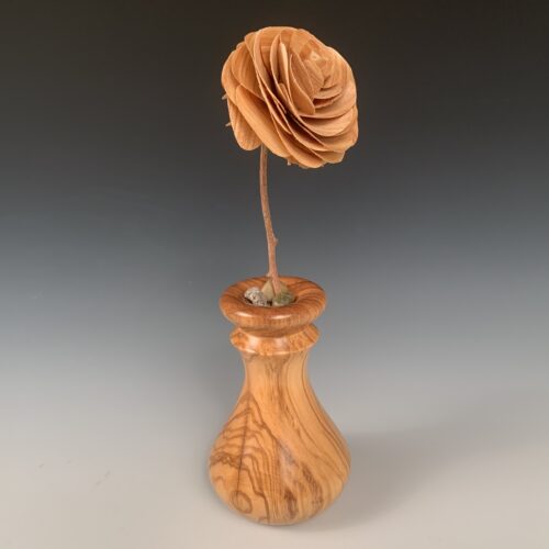 Alternative view of Birch Rose in Olive Wood Vase