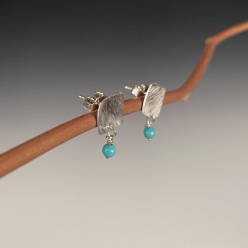 Alternative view of Tiny Textured Square Earrings with Turquoise