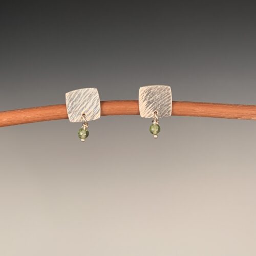 Tiny Textured Square Earrings with Peridot
