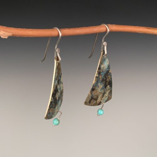 Alternative view of Brass Triangle Earrings with Turquoise