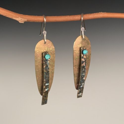Alternative view of Brass Earrings with Turquoise Beads