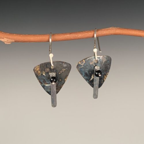 Patinaed Brass Earrings with Onyx