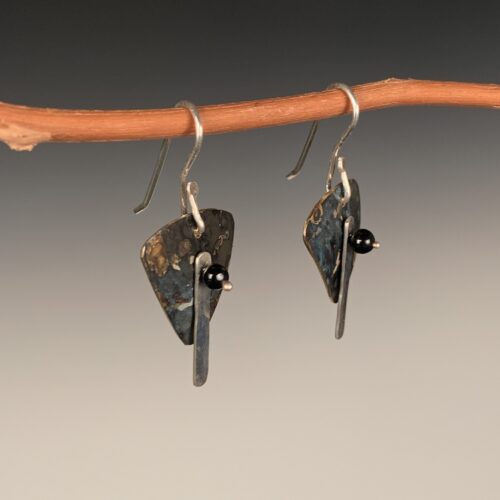Alternative view of Patinaed Brass Earrings with Onyx