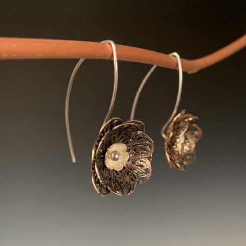 Alternative view of Lacy Bronze and Silver Flower Earrings