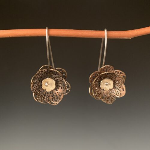 Lacy Bronze and Silver Flower Earrings