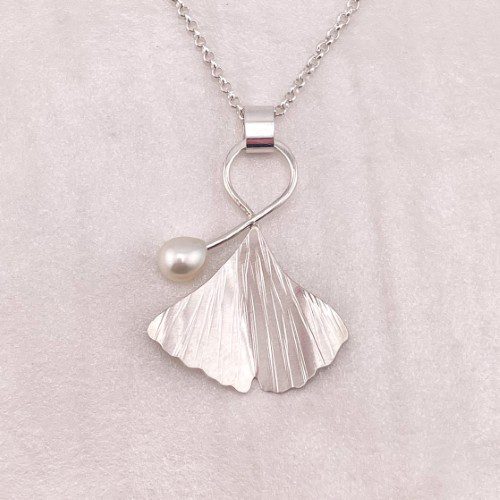 Ginkgo Leaf with Pearl Necklace