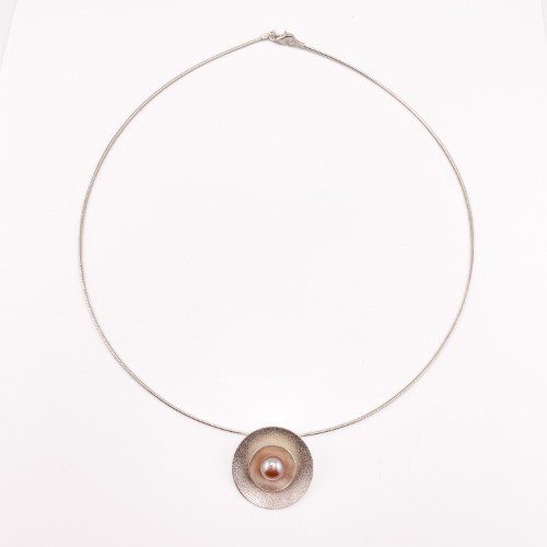 Alternative view of Silver Disc and Pink Pearl Necklace