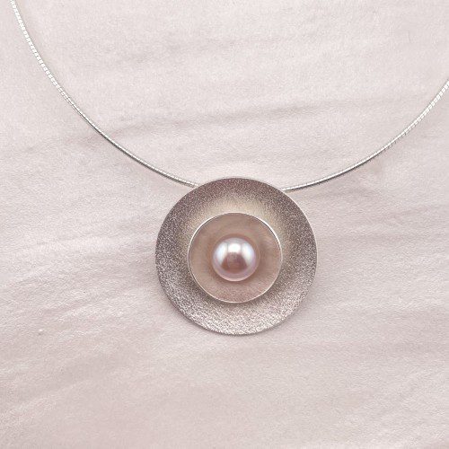 Silver Disc and Pink Pearl Necklace