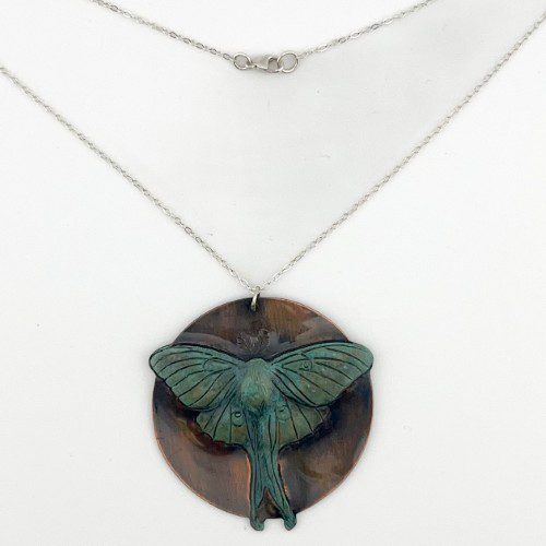 Alternative view of Copper & Sterling Luna Moth Pendant
