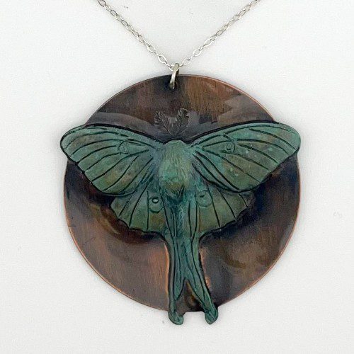 Copper & Sterling Luna Moth Pendant