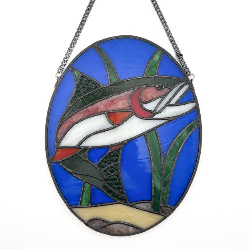 Oval Rainbow Trout Stained Glass