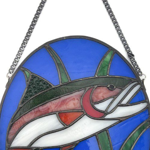 Alternative view of Oval Rainbow Trout Stained Glass